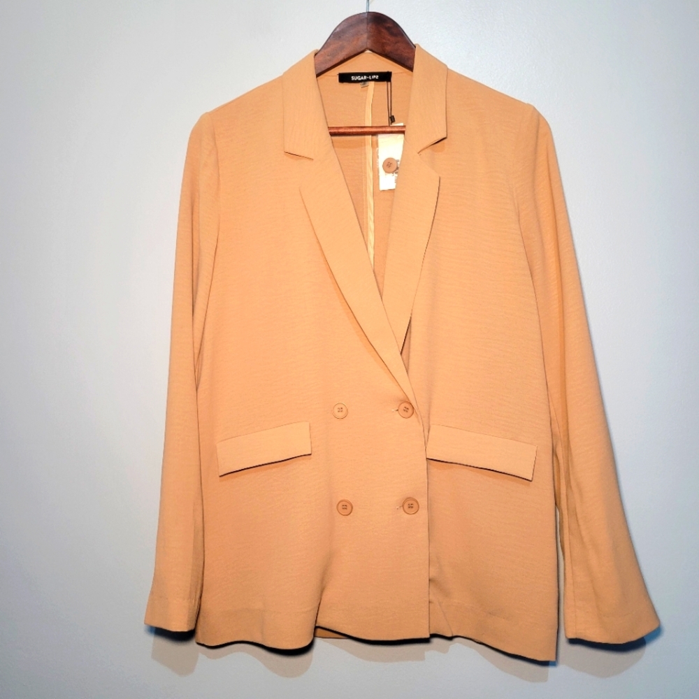 NWT Sugar & Lips Lisa Lightweight Blazer Womens‎ Size XS Taupe/Tan Oversized